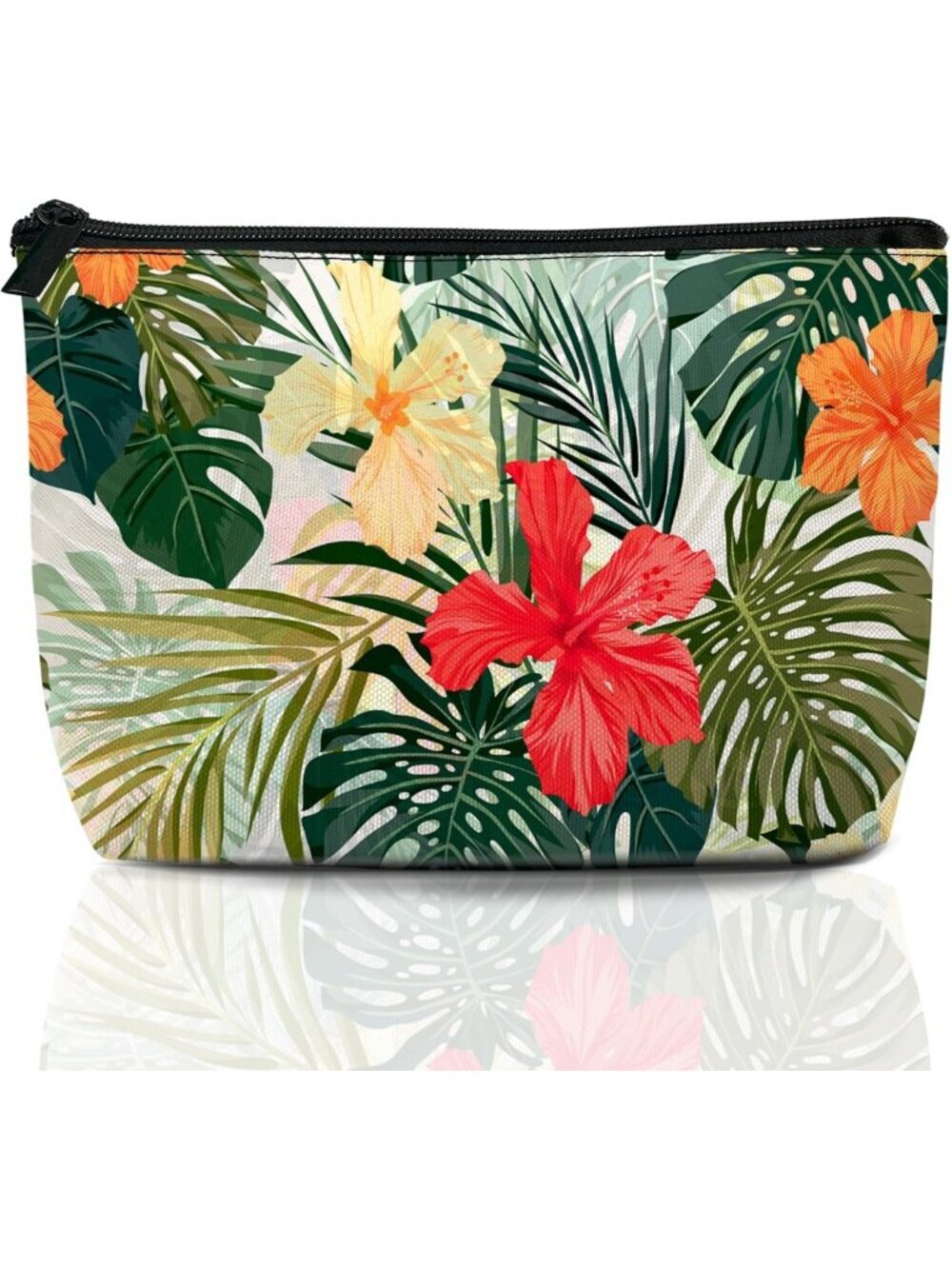 Hibiscus Floral Travel Makeup Bag | Waterproof Mini Organizer Pouch for Women